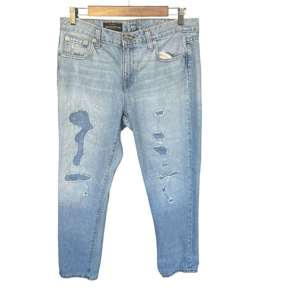 J Crew Broken in Boyfriend Jeans Womens Size 29 Blue Distressed Cotton Casual